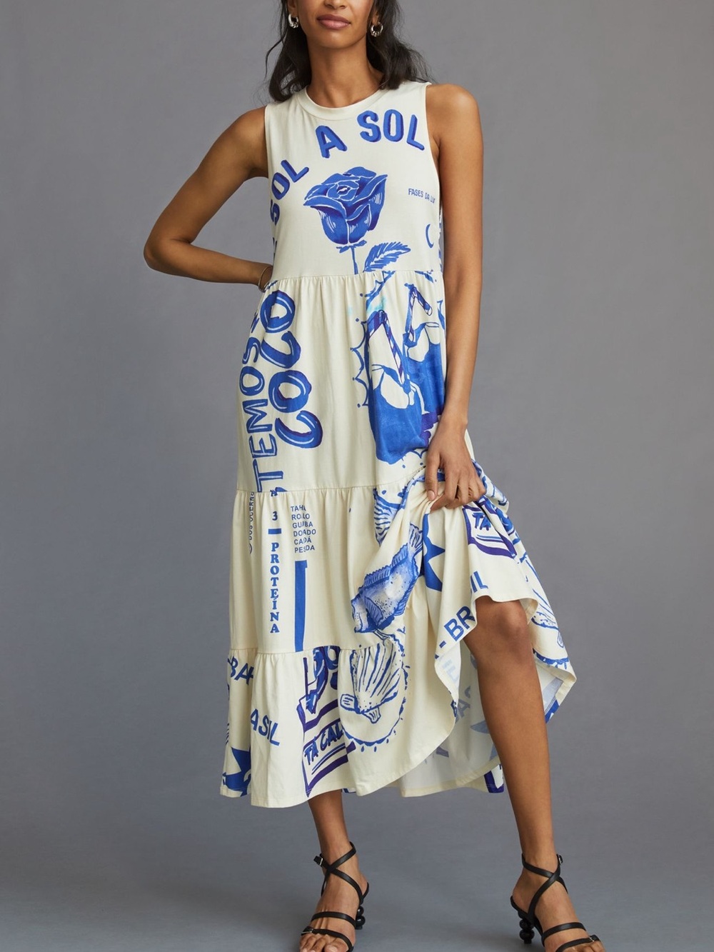 FARM Rio White Maxi Dress with Blue Graphic Print - Picture 2 of 5